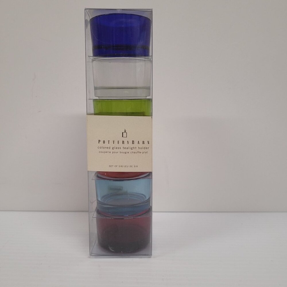 Pottery Barn Colored Glass Tea Light Candle Holders Set Of 6 In Box 1 1/2''